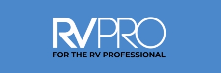 RV Pro logo on a blue background with the tagline 'FOR THE RV PROFESSIONAL' beneath it