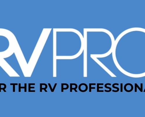 RV Pro logo on a blue background with the tagline 'FOR THE RV PROFESSIONAL' beneath it