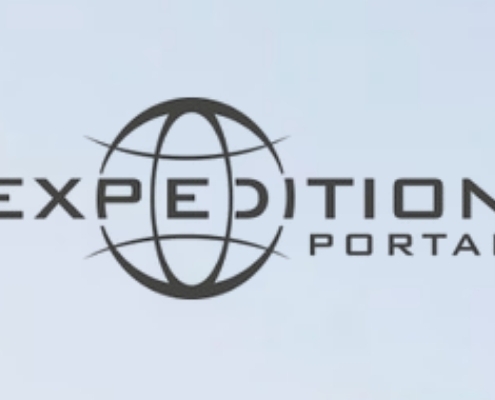 Expedition Portal logo with a stylized globe and bold lettering on a pale blue background